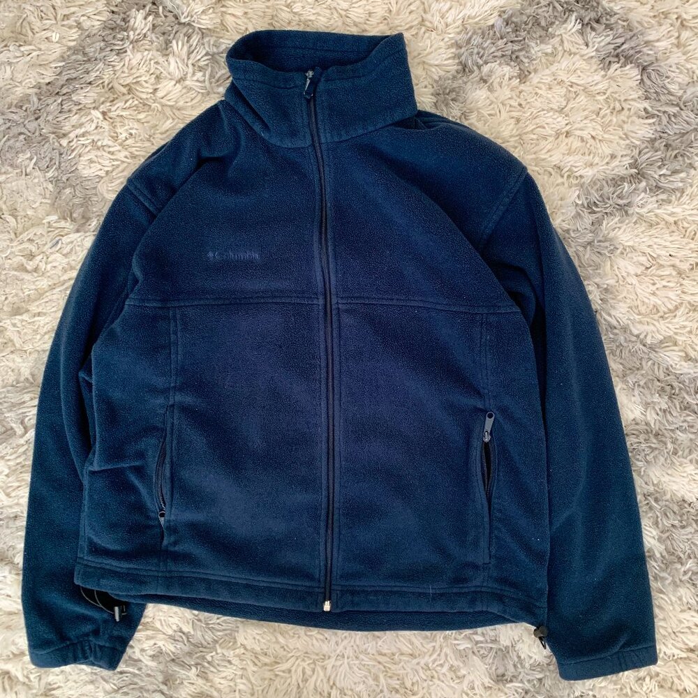 Columbia Fleece Full Zip Sweater Men's Large Navy Blue Outdoor Hiking Camping